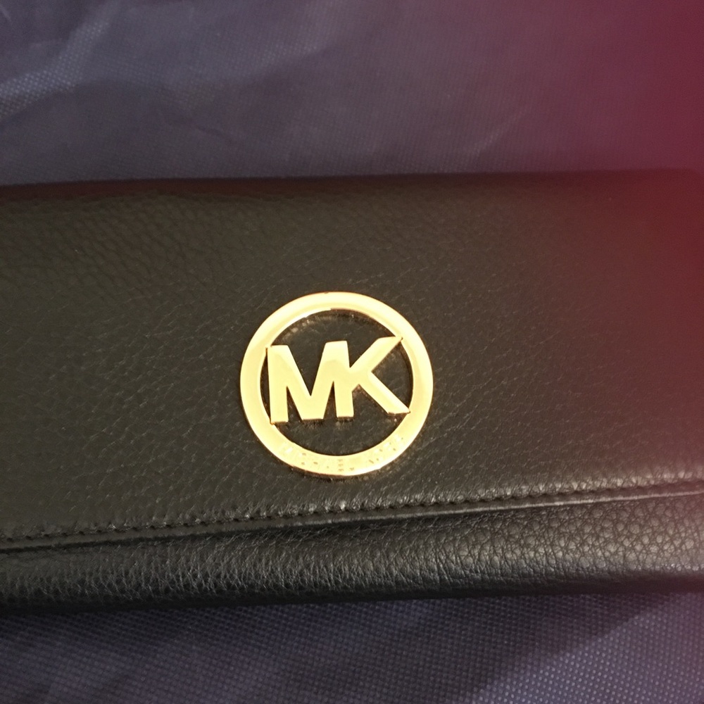 MKors Gold Accent Black Wallet Leather